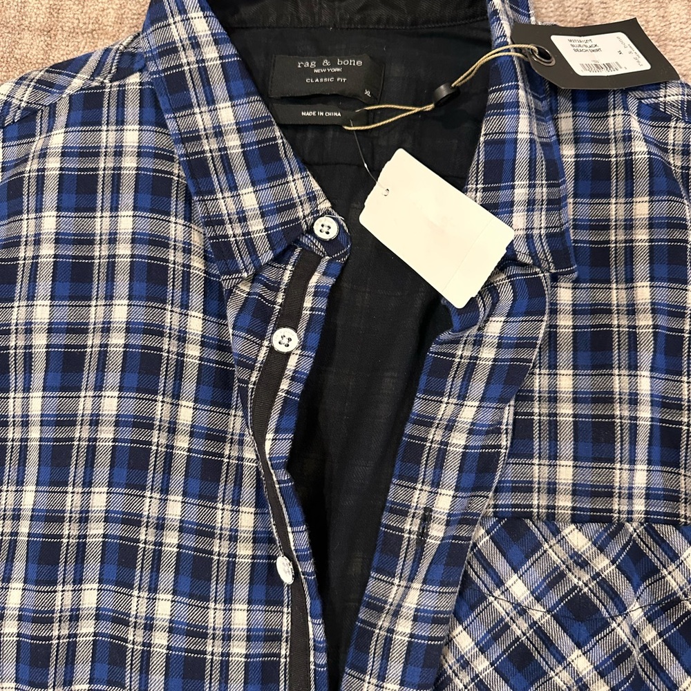 rag & bone Blue and White Plaid Button-Down Shirt